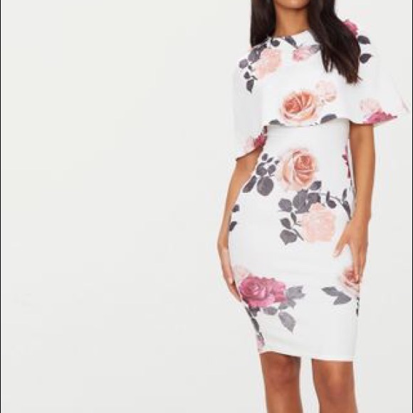 PrettyLittleThing Dresses & Skirts - White Floral Print Cape Detail Midi Dress